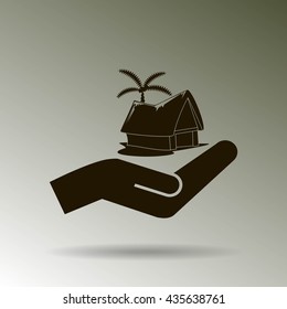 beach shack and a palm tree