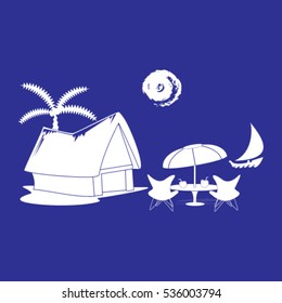 beach shack and a palm tree