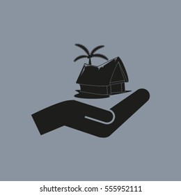 beach shack and a palm tree