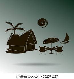 beach shack and a palm tree icon
