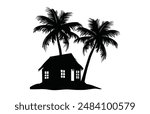 Beach Shack Silhouette Clip art, Beach House black Silhouette Vector