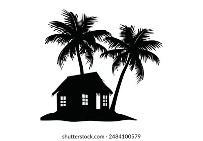 Beach Shack Silhouette Clip art, Beach House black Silhouette Vector