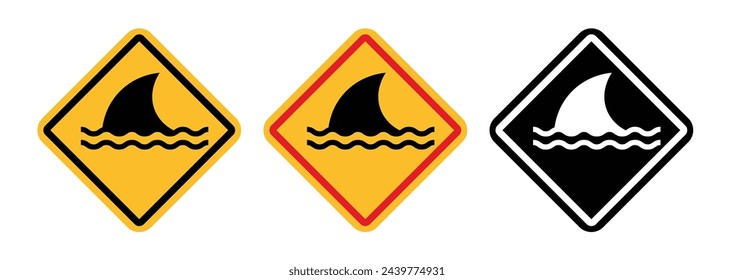 Beach Shark Hazard Warning. Caution for Shark Presence. Sea Predator Danger Sign