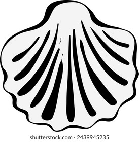 Beach shell drawing. Marine seashell black icon