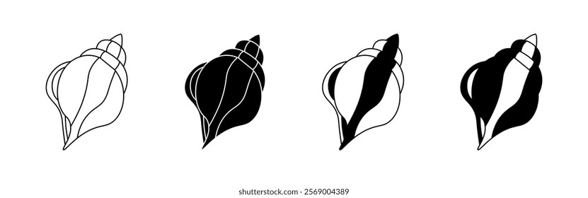 Beach shell set icons. Linear and silhouette style. Vector icons.