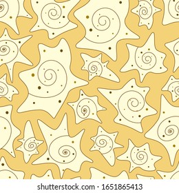 Beach shells on sand seamless vector pattern