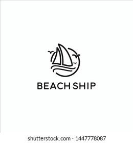 Beach Ship line art logo designs 
