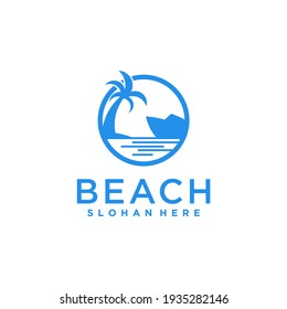 beach and ship logo design template