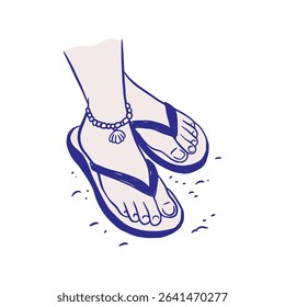 Beach Shoe Flip-flop Sandals Footwear Legs Walking on the Beach Summer Sketch Whimsical Doodle Cartoon Illustration