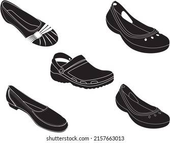 Beach shoe icon. Black rubber flip-flops. Summer fashion shoes with holes and a strap. Hot summer. Vacation. Vector image isolated on a white background. Flat icon in black style.