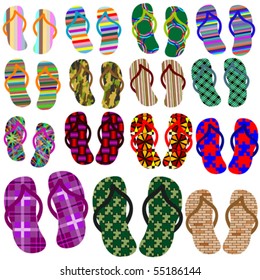 beach shoes collection against white background, abstract vector art illustration
