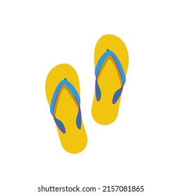 Beach shoes. Color slippers. Beach Slippers icon. Symbol of summer vacation. Travel cruise. Vector illustration flat design. Isolated on white background.