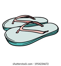 Beach shoes. Flip-flops. Flip flops with ropes. Rubber beach shoes. Illustration for design and decoration.