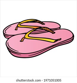 Beach shoes. Flip-flops. Flip flops with ropes. Rubber beach shoes. Illustration for design and decoration.