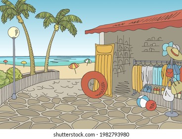 Beach shop graphic color landscape sketch vacation illustration vector