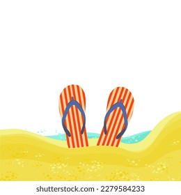 Beach shore. Striped flip-flops. Vector background