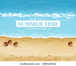 Beach shore summer card Vector. Waves, blue sea and Sand backgrounds
