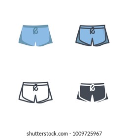 Beach shorts flat colored line silhouette