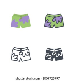 Beach shorts flat colored line silhouette