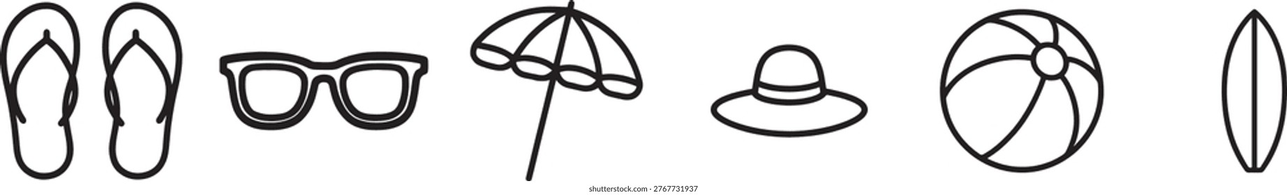 Beach shorts thin line icon set with summer swimwear outline symbols for vacation fashion UI