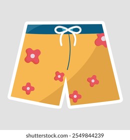 Beach Shorts Vector Illustration Sticker. A trendy beach shorts sticker, ideal for summer designs, vacation themes, or coastal vibes. Great for holiday planners and craft projects