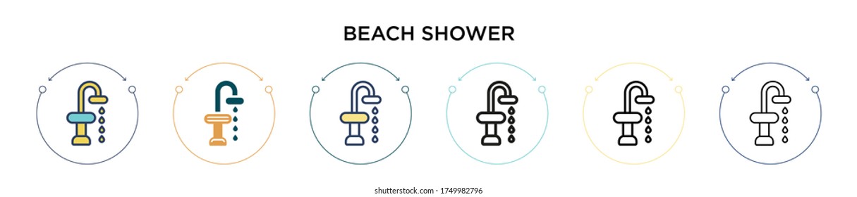 Beach shower icon in filled, thin line, outline and stroke style. Vector illustration of two colored and black beach shower vector icons designs can be used for mobile, ui, web