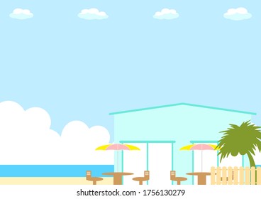 beach side cafe and palm tree