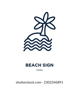 beach sign icon from signs collection. Thin linear beach sign, tourism, travel outline icon isolated on white background. Line vector beach sign sign, symbol for web and mobile