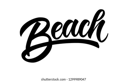 Beach sign vector lettering. Modern style calligraphy. Underlined word. Logo design. Vacation poster inspiration. Black illustration isolated on white background