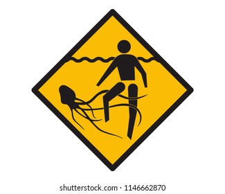 Beach sign, beach warning sign about jellyfish in the water, warning beware of jellyfish  vector web icon isolated on white background, EPS 10, top view.
