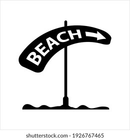 Beach Signage Icon, Visual Display Direction Signage Board Vector Art Illustration