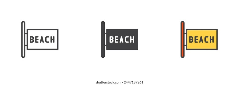 Beach signboard different style icon set. Line, glyph and filled outline colorful version, outline and filled vector sign. Symbol, logo illustration. Vector graphics