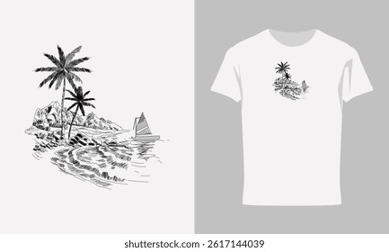 Beach Sketch Art Adventure T Shirt Design