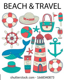Beach sketch, travel doodle, beach and travel illustration, printable pattern, blogger design, nursery pattern, wall art print