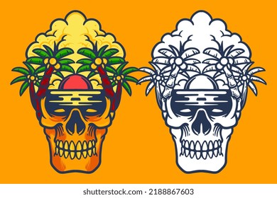 beach skull head vector illustration
