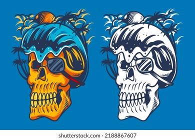 beach skull head vector illustration