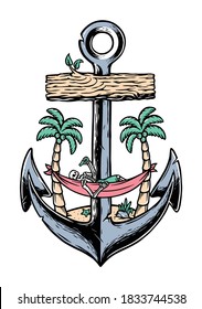 Beach skull and old anchor illustration