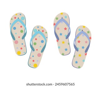 Beach slates. Colored beach flip-flops. Summer beach shoes. Light shoes. Vector illustration isolated on a white background