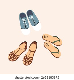 Praia ardósia praia chinelos. Sapatos de praia de verão. Sapatos leves. Ilustração vetorial isolada no plano de fundo