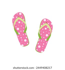 Beach slates. Pink beach flip-flops. Summer beach shoes. Light shoes. Vector illustration isolated on a white background