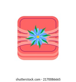 Una zapatilla de playa, rosa con una flor. Icono cuadrado en estilo plano con volumen. Ilustración vectorial.