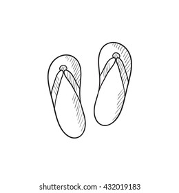 Icono de dibujo vectorial de deslizador de playa aislado en el fondo. Icono del deslizador de la playa dibujado a mano. Icono de sketch de pantuflas para infografía, sitio web o aplicación.