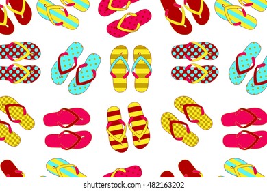 beach slippers colorful  background. Vector illustration for your graphic design. Great for textile print.