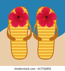 Beach slippers decorated with flowers.