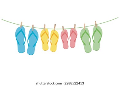 Las zapatillas de playa se secan en un tendedero de playa de verano