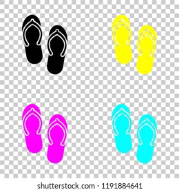 Beach slippers. Flip flops icon. Colored set of cmyk icons on transparent background