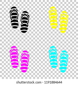 Beach slippers. Flip flops icon. Colored set of cmyk icons on transparent background