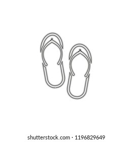 Beach slippers. Flip flops icon. Dotted outline silhouette with shadow on white background