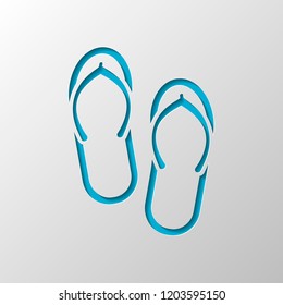 Beach slippers. Flip flops icon. Paper design. Cutted symbol with shadow