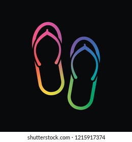 Beach slippers. Flip flops icon. Rainbow color and dark background